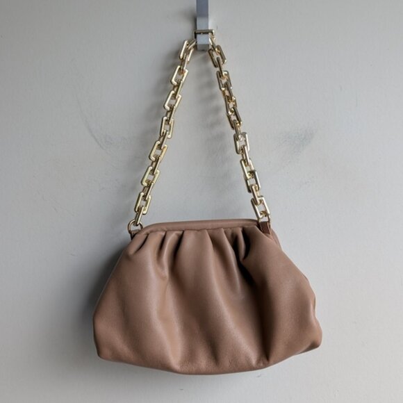 Vici Handbags - Vici Tan Faux Leather Chain Pouch Slouchy Bag